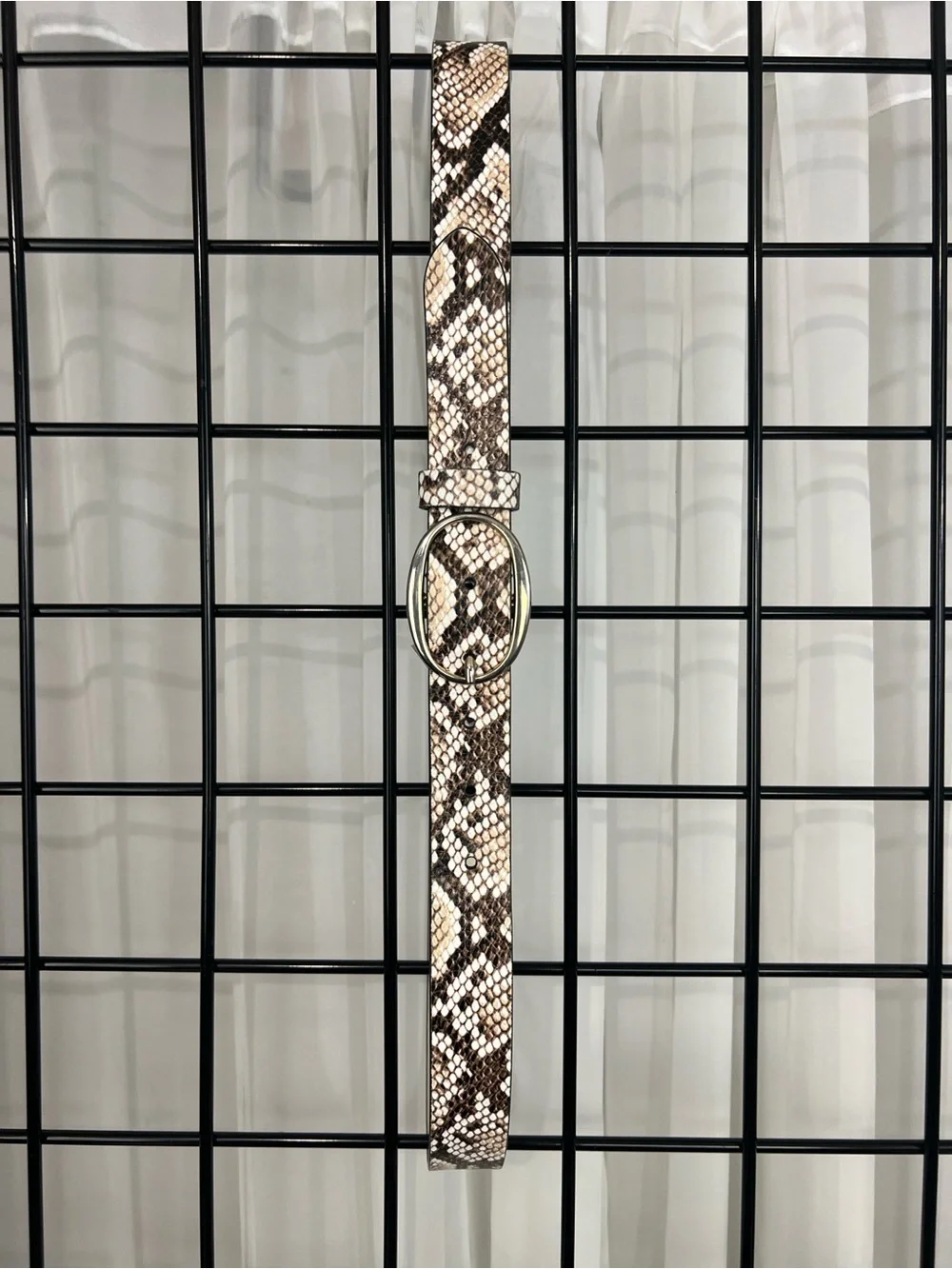 NWT WHITE HOUSE BLACK MARKET Neutral Snake Print Belt with Oval Gold Buckle